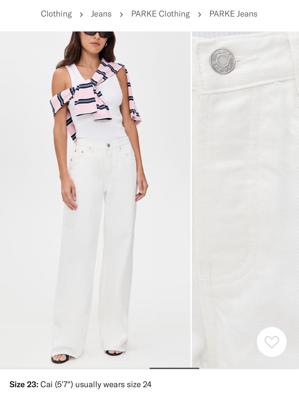 Parker Parke low rise baggy jean white in Cream - Picture 1 of 10